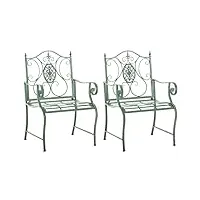 lot de 2 chaises de jardin punjab i chaise d'extérieur en fer avec accoudoirs style antique, couleur:vert antique