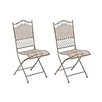 lot de 2 chaises de jardin pliables kiran i chaise d'extérieur en fer style antique, couleur:marron antique
