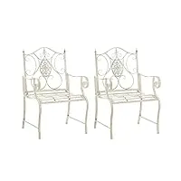 lot de 2 chaises de jardin punjab i chaise d'extérieur en fer avec accoudoirs style antique, couleur:crème antique