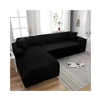 housses de coussin de canapé universelles et extensible, housse en forme de l, housse protectrice pour canapé et fauteuil housse de canapé pour chaise longue avec 1taies d'oreiller(noir 1, 190-230)