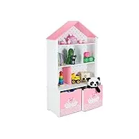 relaxdays armoire enfants, cygne, 5 compartiments, 2 boites rangement, hxlxp: 128x75x34 cm, forme de maison, blanc-rose