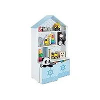 relaxdays armoire enfants, maritime, 5 compartiments, 2 boites rangement, hxlxp: 128x75x34 cm, maison, blanc - bleu