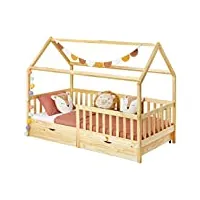 idimex lit cabane nuna lit enfant simple montessori en bois 90 x 200 cm, avec rangement 2 tiroirs, en pin massif à la finition naturelle