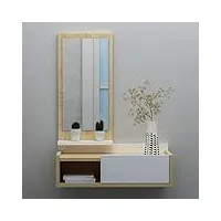 homidea maya meuble de couloir suspendu – armoire miroir – porte-manteau mural – porte-manteaux d'entrée avec tiroir, miroir et étagère de style moderne (chêne/blanc)