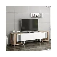 [en.casa] ensemble meuble tv avec 2 tables d'appoint à roulettes Étagère murale pour salon panneau de particules plastique blanc effet chêne