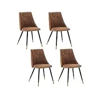 meuble cosy lot de 4 chaises de salle à manger rétro fauteuil assise rembourrée en suédine piedsen métal noir, style industriel, marron et or, 52,5x49,5x83cm