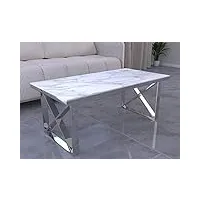 deco in paris table basse rectangulaire effet marbre blanc et pieds argentés isore