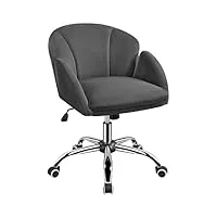 yaheetech chaise de bureau à roulettes design fleur fauteuil de bureau en velours réglable en hauteur avec dossier arrondi inclinable chaise pivotante à 360° pour chambre bibliothèque gris foncé