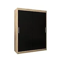 abiksmeble tokyo 150 armoire à deux portes coulissantes pour chambre à coucher - moderne armoire de rangement avec tringle et Étagères - 150x200x62 cm (l x h x p) - sonoma + noir mat