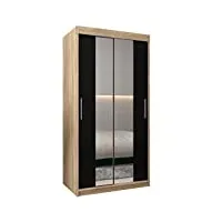 abiksmeble tokyo 1 100 armoire à deux portes coulissantes pour chambre à coucher - moderne armoire de rangement avec miroir, tringle et Étagères - 100x200x62 cm (l x h x p) - sonoma + noir mat