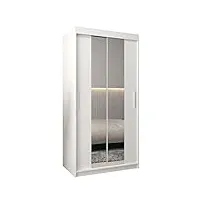 abiksmeble tokyo 1 100 armoire à deux portes coulissantes pour chambre à coucher - moderne armoire de rangement avec miroir, tringle et Étagères - 100x200x62 cm (l x h x p) - blanc mat
