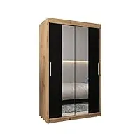 abiksmeble tokyo 1 120 armoire à deux portes coulissantes pour chambre à coucher - moderne armoire de rangement avec miroir, tringle et Étagères - 120x200x62 cm (l x h x p) - artisan + noir mat