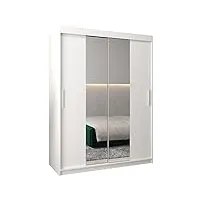 abiksmeble tokyo 1 150 armoire à deux portes coulissantes pour chambre à coucher - moderne armoire de rangement avec miroir, tringle et Étagères - 150x200x62 cm (l x h x p) - blanc mat