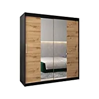 abiksmeble tokyo 1 180 armoire à deux portes coulissantes pour chambre à coucher - moderne armoire de rangement avec miroir, tringle et Étagères - 180x200x62 cm (l x h x p) - noir mat + artisan