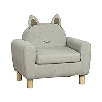homcom fauteuil pour enfant canapé chaise enfant design scandinave grand confort avec oreille de chat piètement bois et tissu dim. 61l x 42p x 53h cm gris