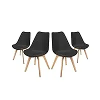 mc haus lena black x4 - lot de 4 chaises de salle à manger, design nordique avec assise rembourrée et dossier ergonomique