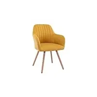 vente-unique - chaise avec accoudoirs - tissu et métal effet bois - jaune - eleana