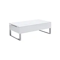 vente-unique - table basse avec plateau relevable - mdf et métal chromé - blanc laqué - secali