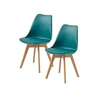 eggree lot de 2 chaise salle à manger scandinaves sgs tested chaise rembourrée de cuisine rétro chaise de bureau avec pieds en bois de hêtre massif, turquoise
