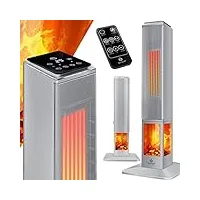 kesser® radiateur de chaleur tour, debout, infrarouge avec télécommande, minuteur, effet cheminée, chauffage céramique, chauffage ventilateur, cheminée, chauffage avec fonction oscillation, gris