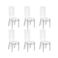 chaises de salle à manger lot de 6,chaise de cuisine-dossier haut siège large, meubles de salle à manger, chaise de salon en cuir pvc pour cuisine, salle à manger, jardin,blanc-6pc