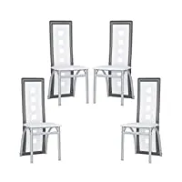 chaises de salle à manger lot de 4,chaise de cuisine-dossier haut siège large, meubles de salle à manger, chaise de salon en cuir pvc pour cuisine, salle à manger, jardin,blanc + gris-4pc