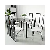 chaises de salle à manger lot de 8,chaise de cuisine-dossier haut siège large, meubles de salle à manger, chaise de salon en cuir pvc pour cuisine, salle à manger, jardin,blanc + noir-6pc