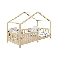 idimex lit cabane enfant 90x200 cm lisan lit simple montessori avec barrières de protection en bois massif naturel