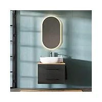 planetmöbel meubles de salle de bain meuble sous-lavabo suspendu incl. lavabo, armoire de lavabo lux 70 cm, dans les couleurs chêne doré/anthracite