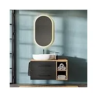 planetmöbel meubles de salle de bain meuble sous-lavabo suspendu incl. lavabo, armoire de lavabo lux 100 cm, dans les couleurs chêne doré/anthracite