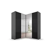 rauch quadra armoire d'angle à portes coulissantes, bois d'ingénierie, verre gris métallisé, höhe 229 cm