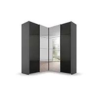 rauch quadra armoire d'angle à portes coulissantes, bois d'ingénierie, grau hochglanz/grau, 181x229x187