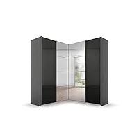 rauch quadra armoire d'angle à portes coulissantes, bois d'ingénierie, grau hochglanz/grau, 181x210x187
