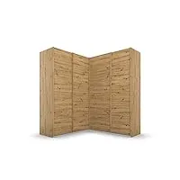 rauch quadra armoire d'angle pour portes coulissantes, bois d'ingénierie, chêne artisan, 181x210x187