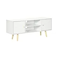 homcom meuble tv banc tv style scandinave 2 portes 2 niches pieds en bois pin panneaux blanc - 120 x 34 x 50 cm