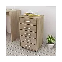 keyur caisson de bureau, placard de rangement mobile meuble de rangement caisson à tiroir de bureau avec roulettes 5 tiroirs chêne