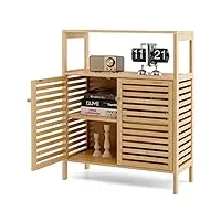 goplus meuble de rangement en bambou, armoire rangement de salle de bain avec portes à persiennes et Étagères ouvertes, Étagère intérieur amovible, 64 x 27,5 x 80 cm, naturel