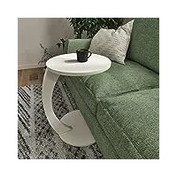 [en.casa] table d'appoint ronde pour salon table de chevet design pour chambre bout de canapé aux 4 roulettes panneau de particules 56 x 38 cm blanc