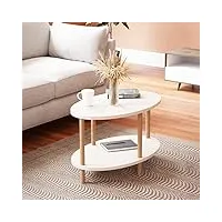 [en.casa] table basse ovale avec surface de rangement meuble de salon design panneau de particules bois de hêtre 43 x 70 x 44 cm blanc naturel