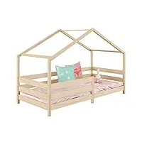 idimex lit cabane rena lit simple montessori pour enfant 90 x 200 cm, avec barrières de protection, en pin massif à la finition naturelle