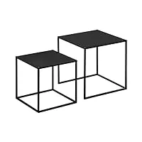 homcom lot de 2 tables gigognes tables basses carrées style industriel en métal noir mat - 40 et 35 cm
