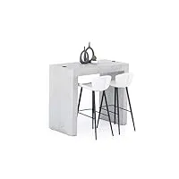 mobili fiver, table haute evolution 120x60, gris béton avec 2 pieds et chargeur sans fil, made in italy