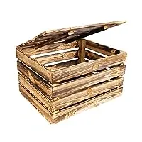 creative deco grande boite rangement en bois flammé | 50 x 40 x 30 cm | avec couvercle | couleur marron | boîte cadeau coffre malle coffret vintage