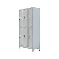 gecheer armoire dressing à 6 compartiments, en acier gris, 90 x 45 x 180 cm, armoire en métal, armoire en acier
