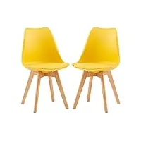 eggree lot de 2 chaise salle à manger scandinaves sgs tested chaise rembourrée de cuisine rétro chaise de bureau avec pieds en bois de hêtre massif, jaune