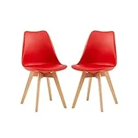 eggree lot de 2 chaise salle à manger scandinaves sgs tested chaise rembourrée de cuisine, rétro chaise de bureau avec pieds en bois de hêtre massif, rouge