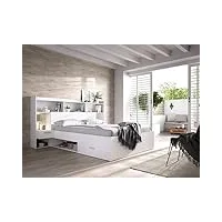 vente-unique lit avec rangements et chevets intégrés 140 x 190 cm - blanc - kevin