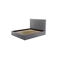 vente-unique - lit coffre 180 x 200 cm avec tête de lit coutures verticales - tissu - gris - sarah