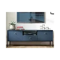 vente-unique - meuble tv - 2 portes, 1 tiroir et 1 niche - bleu - bogdan