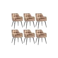vente-unique - lot de 6 chaises avec accoudoirs - velours et métal - beige - pega